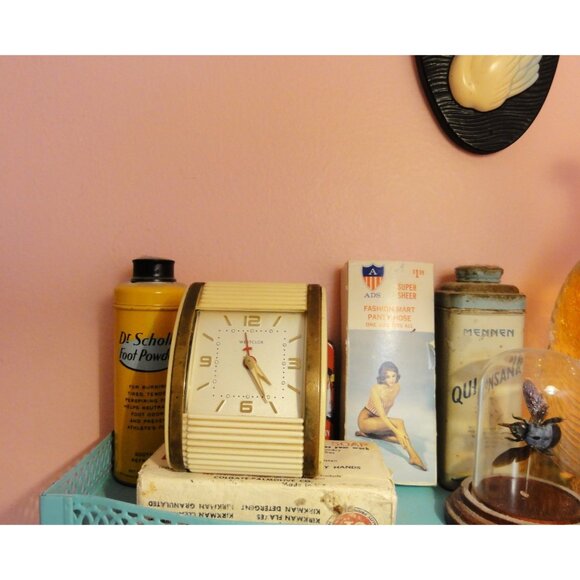 Vintage Westclox Travel Alarm Clock Cream Roller Shutter For Parts Not Working - Picture 14 of 14